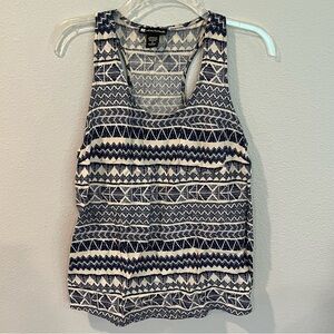 Valerie Bertinelli Navy and Cream Geometric Tank Top